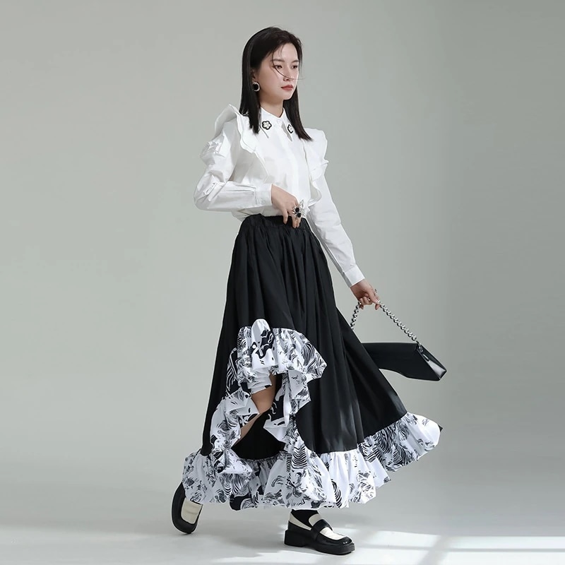 【J.Fashion】 裾飾り今週の割引は 25% オフです 花柄 ドッキング スカート プリーツスカート ゴムウエスト マーメイドスカート レディーススカート ロングスカート メガ割ロングスカート