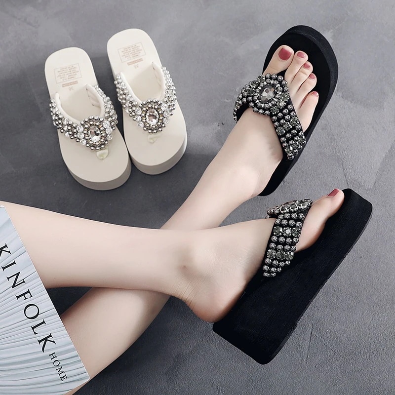 人気新作 手作りdiyビーズアクセサリー 弾力布滑り止め厚底サンダル ビーチスリッパ