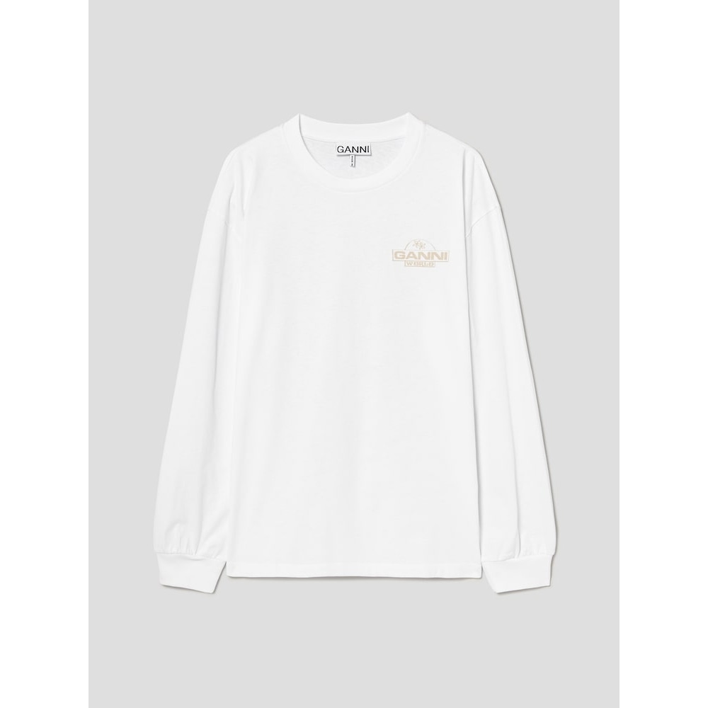 GANNI フューチャーヘビージャージーパームロングスリーブ T シャツ-ブライトホワイト FW24/QN4541R011