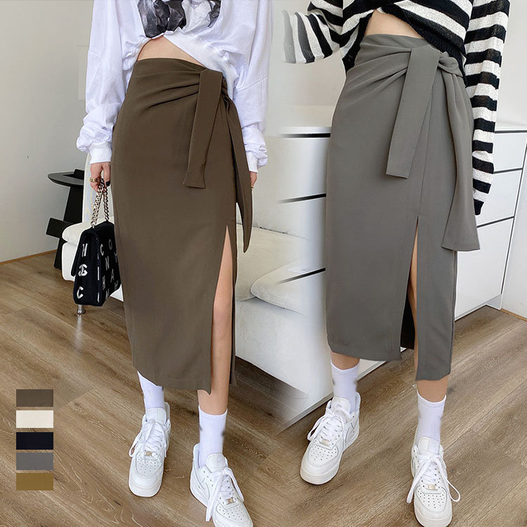 スカート Aライン 春秋 レディース 5色選べる 体型カバー 優雅 マーメイド 結婚式 二次会 同窓会 バンド スリット きれいめ お出かけ ハイウェスト フェミニン パーティー ファッション S-L