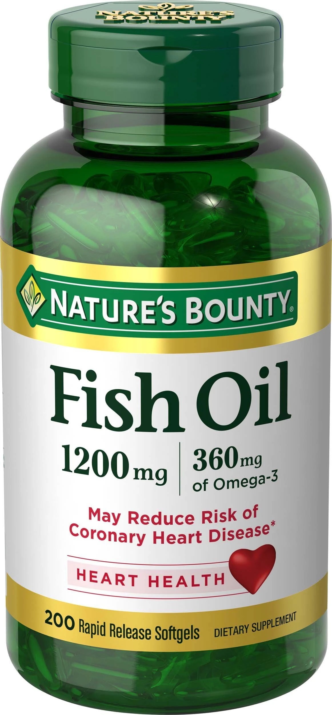 Nature s Bounty Fish Oil 1200 mg Omega-3， 200 Rapi