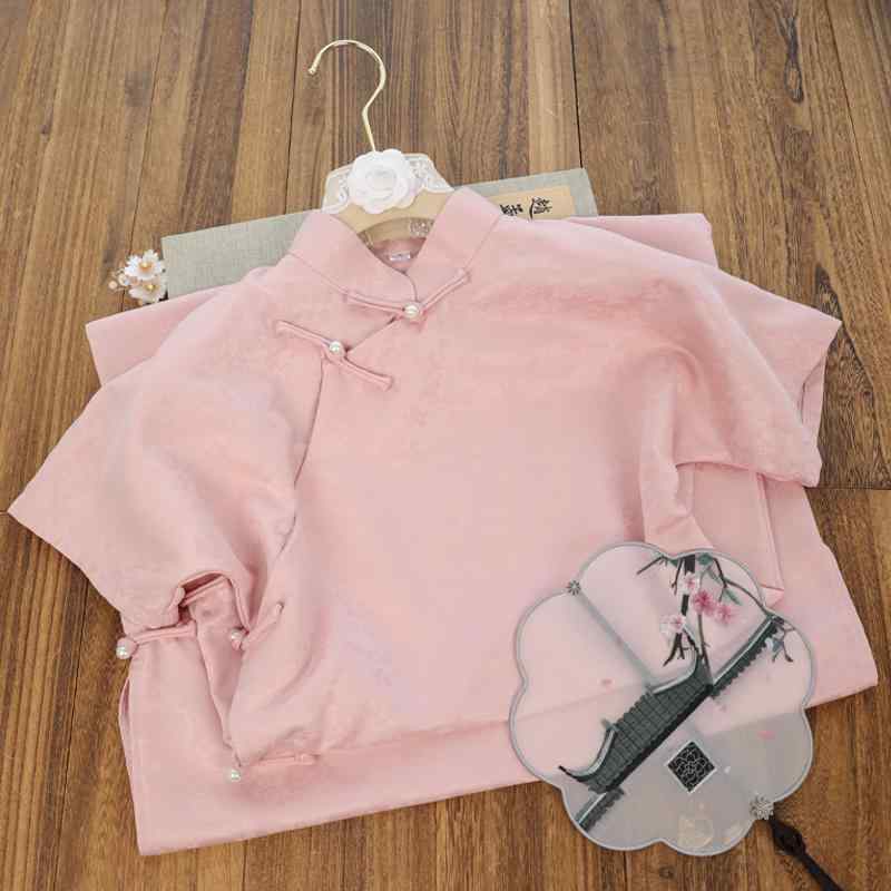 チャイナドレス レディース ワンピース レトロ ジャカード レトロ フル フロント 夏 日常着 ピンク