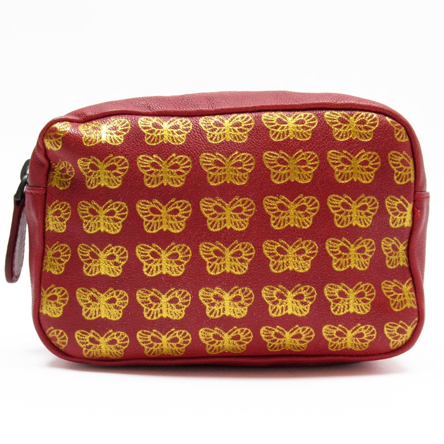 ボッテガヴェネタ BOTTEGAVENETA ポーチ マルチケース バタフライ レザー ダークレッド/ゴールド レディース w0519a