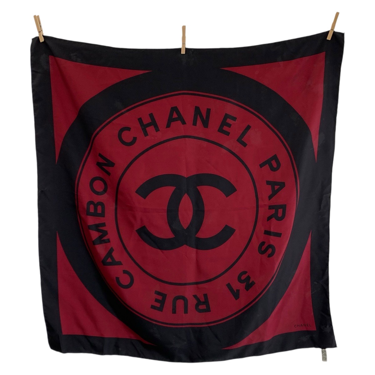 ヴィンテージ 31 RUE CAMBON ココマーク ワインレッド ブラック シルク スカーフ レディース 601230