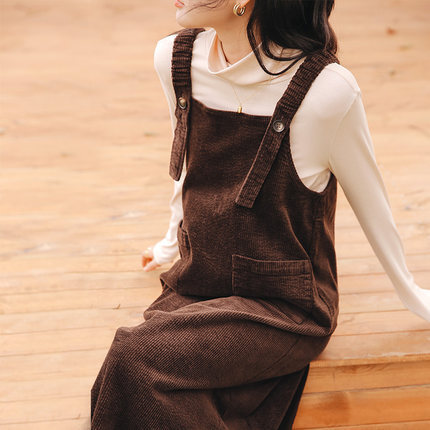 ワンピース デート ミモレ ミモレ丈 春 秋 冬 10代 20代 30代 レディース 女性用 OL ブラウン ブラック 個性的 L XL ゆったり レトロ こなれ感 エレガント ロング丈 キャミソール