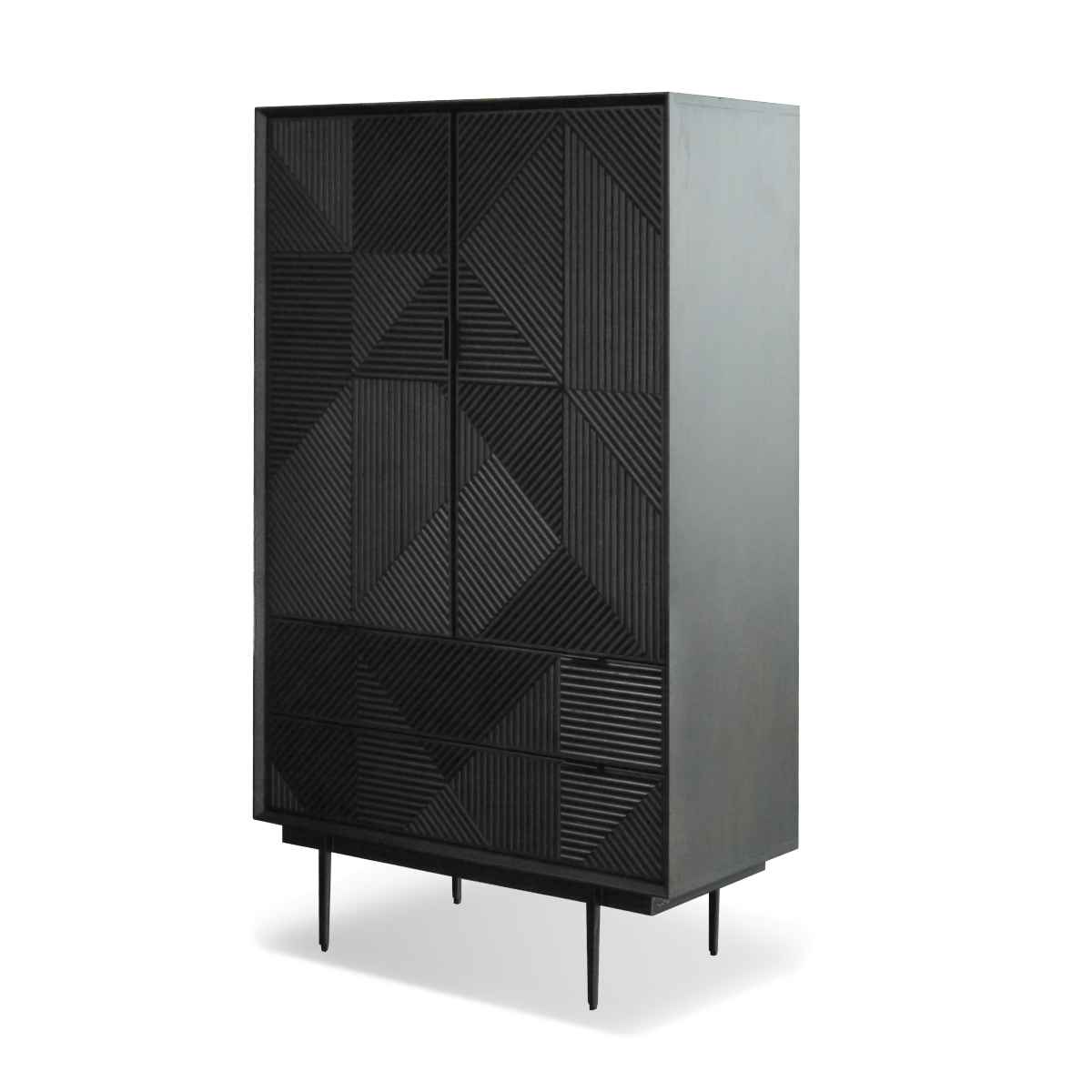 キャビネット ワインボトルラック 溝彫りデザイン HAS 幅90cm ハス ボトルラック ワイン ラック 棚 完成品 グラス収納 収納 リビング収納 ブラック 引き出し 開梱設置