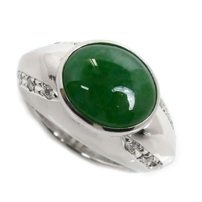 Pt900プラチナ ヒスイ リング・指輪 翡翠4.27ct ダイヤモンド0.34ct 12号 22.2g レディース 中古