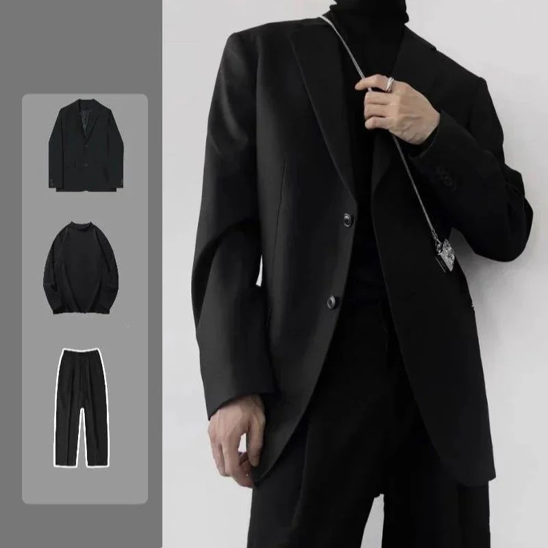 2025新作 おしゃれ スーツジャケット/Tシャツ/ズボン セットアップ 高級感 メンズ カジュアルスーツ 韓国 ゆったり トレンド 3点セット