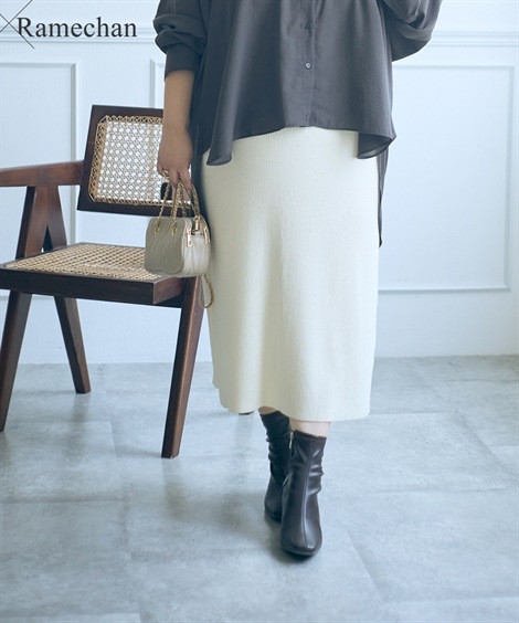 ロングスカート 大きいサイズ らめちゃんコラボ リブニットタイトスカート