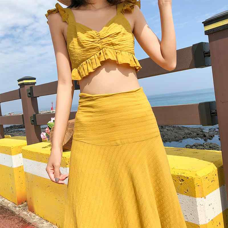 レディース フリル ハイウエスト ロング ノースリーブ ワンピース レトロ ホリデー スタイル コーデ