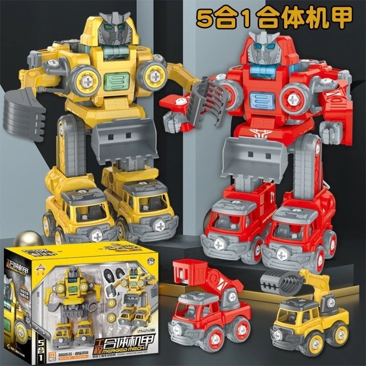 子供用分解と変形エンジニアリング車両ロボット男の子diyナット組み立て消防車5イン1メカおもちゃ- 996-041c 5 In 1 変形エンジニアリングロボット 996-041d 5 In 1 変形エ