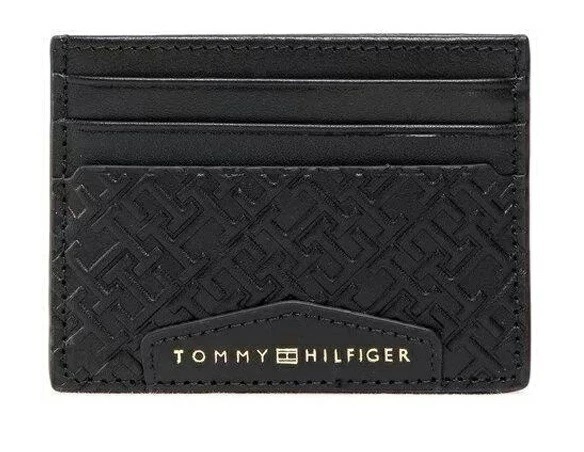 TOMMY HILFIGER AM0AM10240-0GJ-BK PREMIUM LEATHER MONOGRAM トミー ヒルフィガー カードケース 名刺入 カーフスキンレザー ブラック×ゴールド