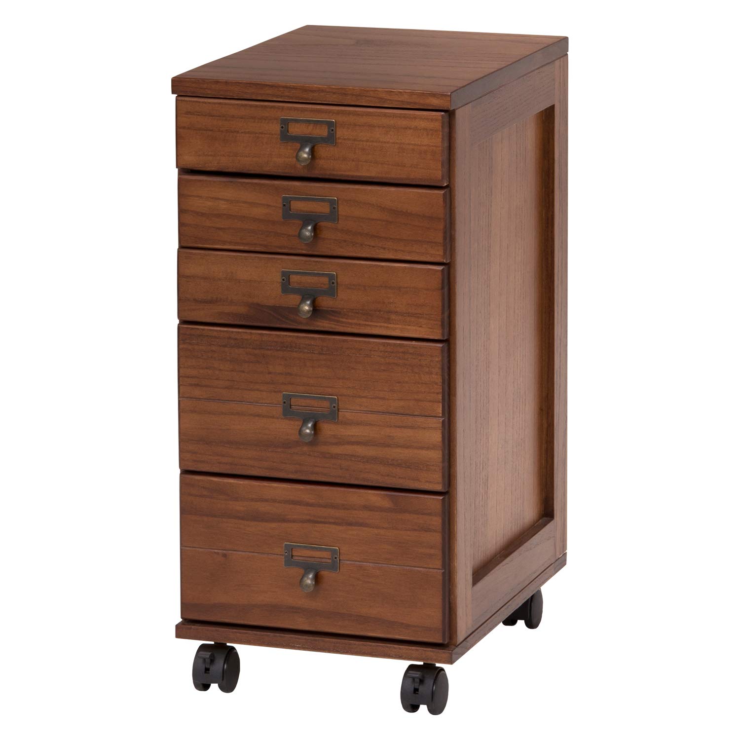 萩原(Hagihara) 多段チェ スト 書類チェ スト 書類 棚 A4 引出5段 【すぐに使えるほぼ完成品】キャビネット ドキュメント 天然木 ネームプレート付 キャスター付 ブラウン MCH-61