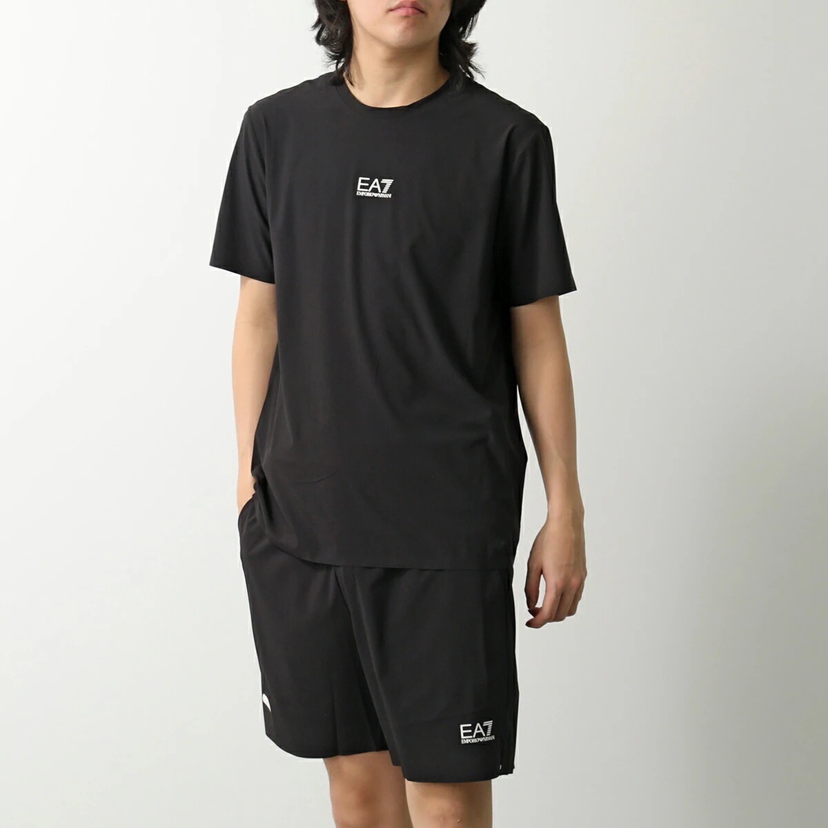 EA7 EMPORIO ARMANI エアセッテ エンポリオアルマーニ 上下セットアップ 7M000068 AF13757 メンズ 半袖 Tシャツ＋ハーフパンツ ロゴ UC001/BLACK