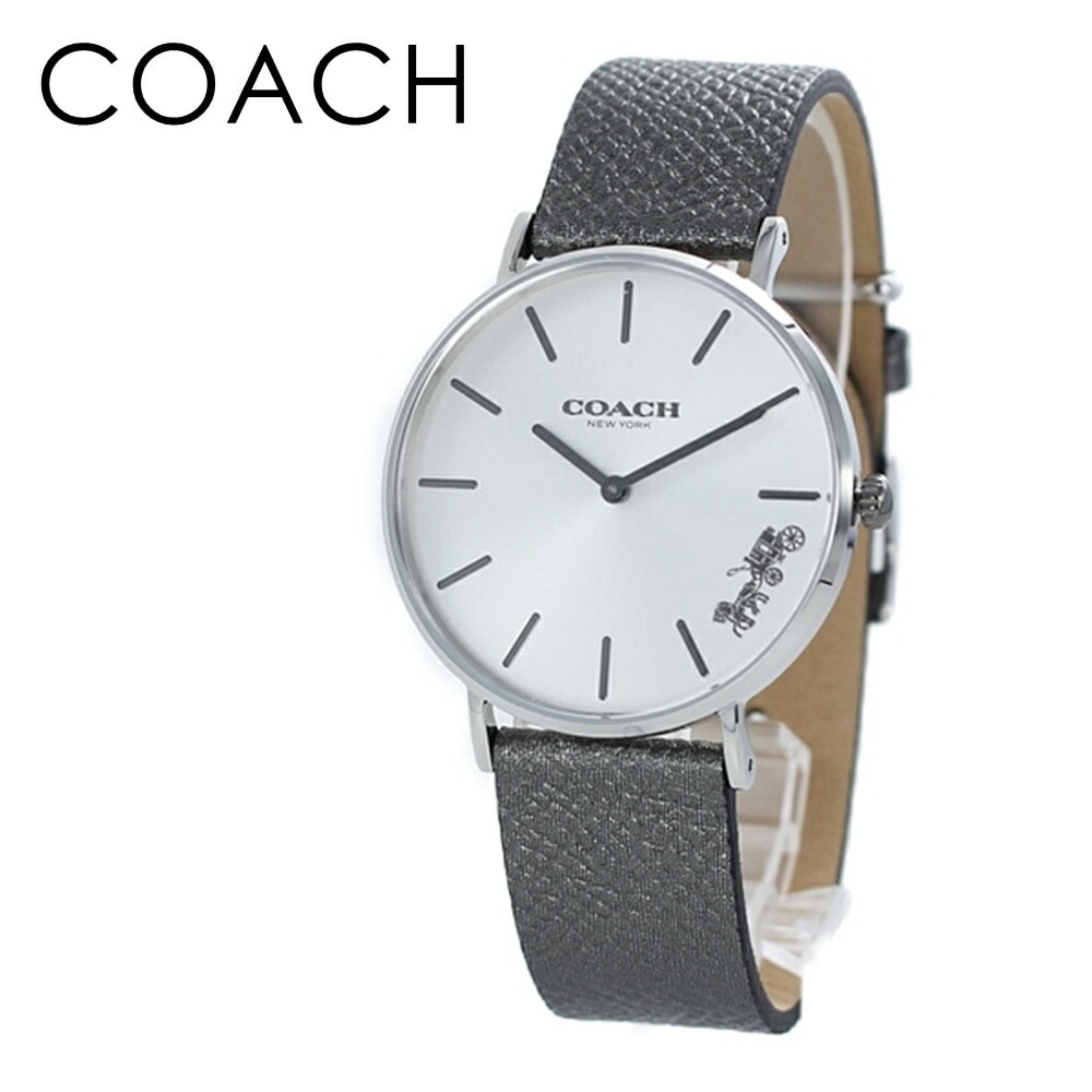 時計箱・BOXのみ訳あり特価コーチ 時計 レディース 腕時計 手表 PERRY ペリー シルバーケース メタリック グレー レザー 14503155 誕生日プレゼント ポイント消化