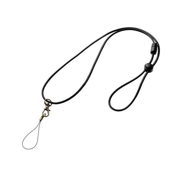 （まとめ）エレコム スマートフォン用ネックストラップ（細紐タイプ） P-STN04BK(×5セット)