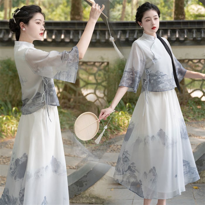 【送料無料】チャイナブラウス 七分袖 セットアップ チャイナドレス 改良漢服 古代 漢服唐装 チャイナ服 単品 4,537円