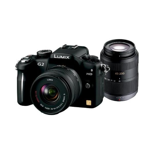 【中古】パナソニック デジタル一眼カメラ G2ダブルズームレンズキット14-42mm/F3.5-5.645-200mm/F4.0-5.6付属) コンフォートブラック DMC-G2W-K