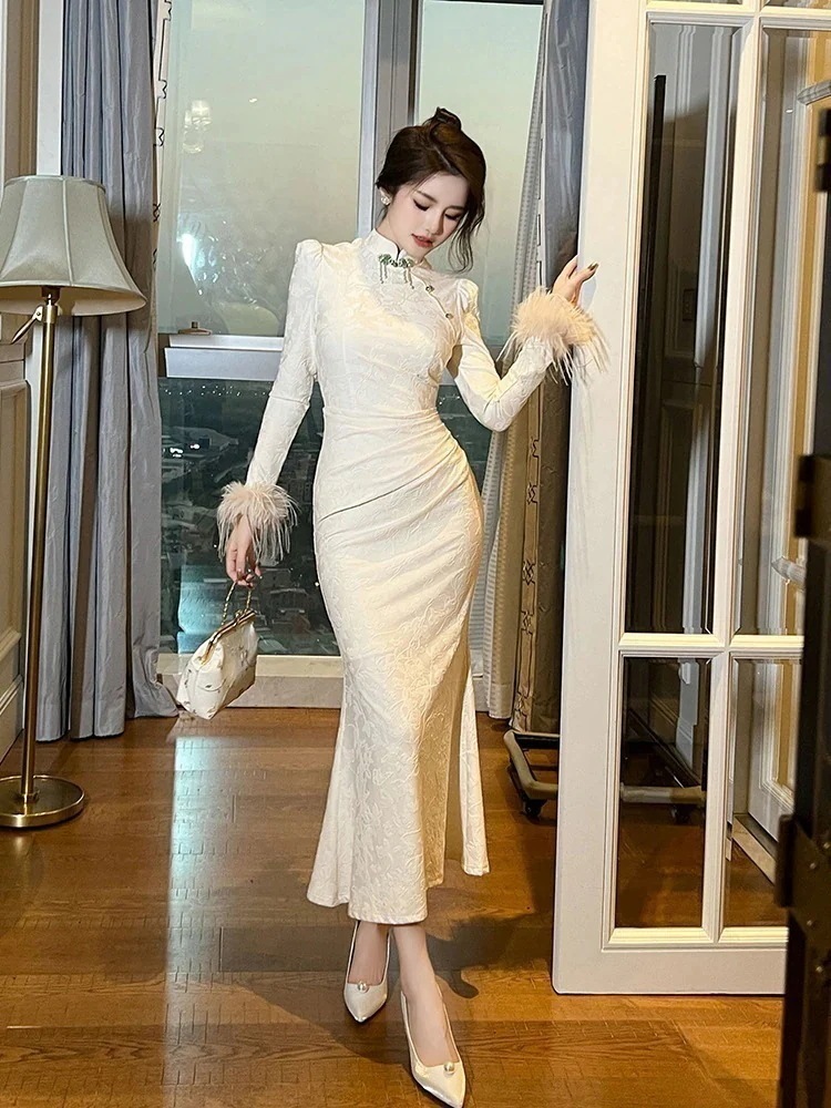 2024 春 ワンピース チャイナ 中華風 新中式 キャバ 大人 ウェディング 結婚式 ドレス パーティードレス お呼ばれ 披露宴
