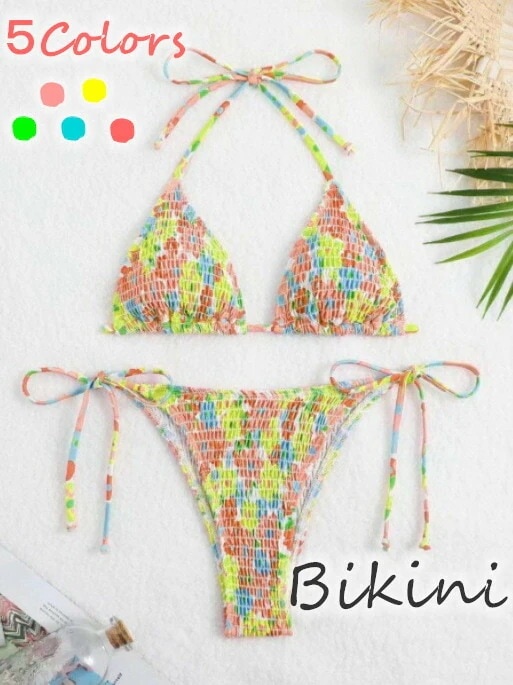 花柄水着 花柄 嬉しいパットあり ベーシックビキニ 11色 みせブラ フリーサイズ オールシーズン 三角ビキニ シンプル インナー レディース水着 三角 ビキニ 水着 下着 夏 海 旅行 新婚旅行 温