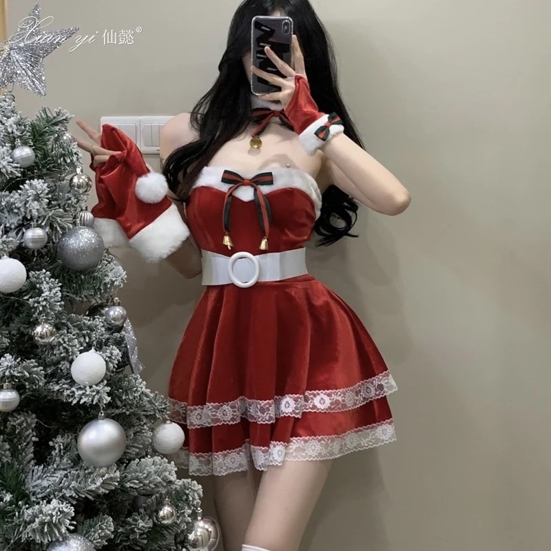 クリスマスドレス女性ドレスステージセクシーアンカーパフォーマンス新年シャツコスプレロールプレイ S2