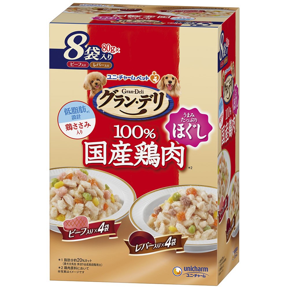 国産鶏ささみ　パウチ　ほぐし　成犬用　ビーフ入り＆レバー入り　８０ｇX８袋パックX１０　ＣＲＣ45―08―50―10―20