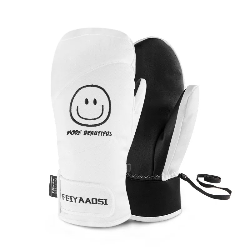 男性/女性スキーグローブミトン防水タッチスクリーンスノーボードグローブウィンターウォームフリーススノーモービルオートバイグローブ WHITE S