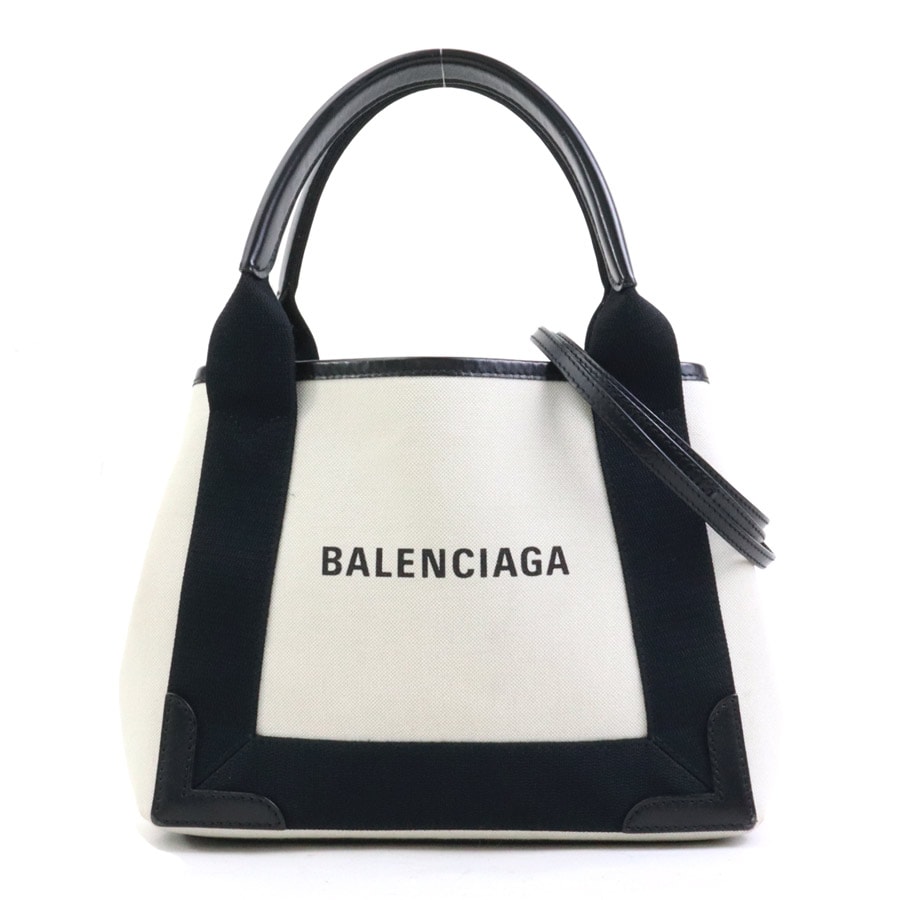 バレンシアガ BALENCIAGA ハンドバッグ ショルダーバッグ ネイビーカバスXS キャンバス/レザー アイボリー×ブラック レディース 390346 h31499j