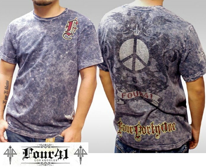 Four41 Los Angeles フォーフォーティーワン メンズ ラインストーン Tシャツ 441ピース グレー k-116 スワロフスキー インポート セレブ ブランド ストリート LAセレブ
