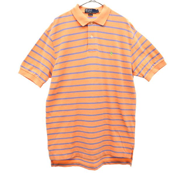 ポロバイラルフローレン 未使用 ボーダー 半袖 ポロシャツ M オレンジ×ブルー Polo by Ralph Lauren メンズ