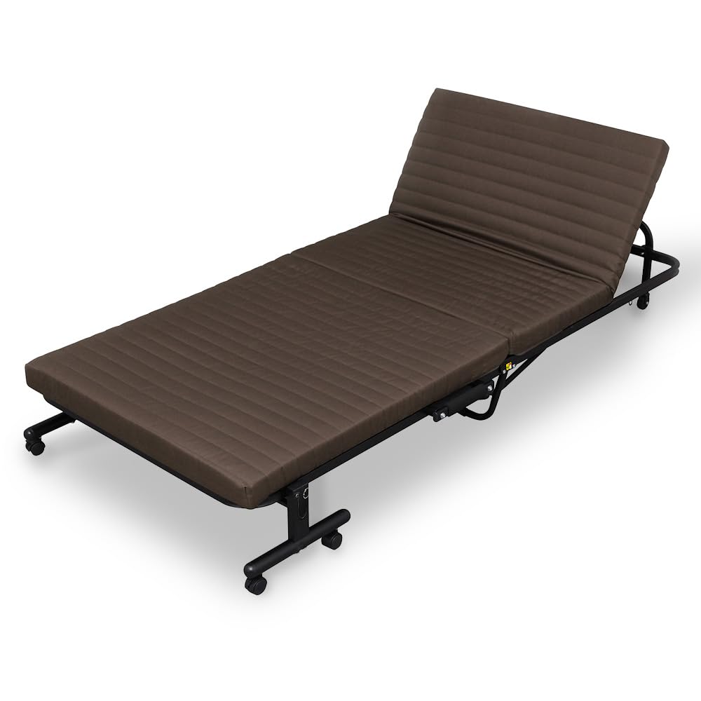 アイリスオーヤマ シングル 折りたたみベッド リクライニング14段 キャスター付き 安全ストッパー スリムに収納 OTB-BRR ブラウン