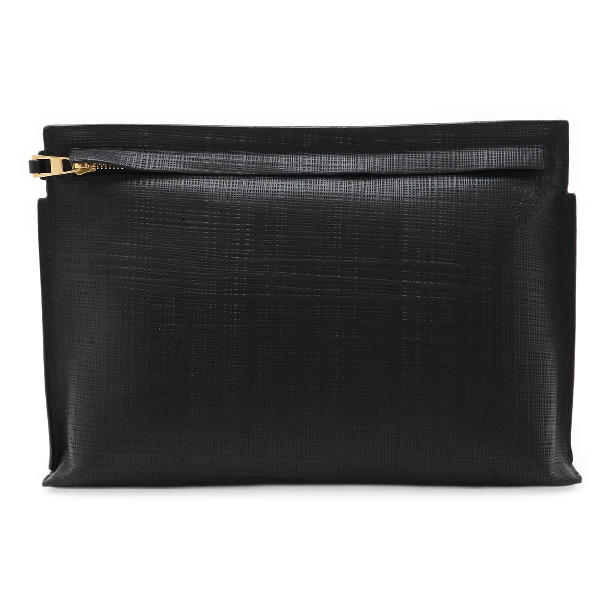 リネン Tポーチ クラッチバッグ セカンドバッグ マルチポーチ レザー ブラック 黒 ゴールド金