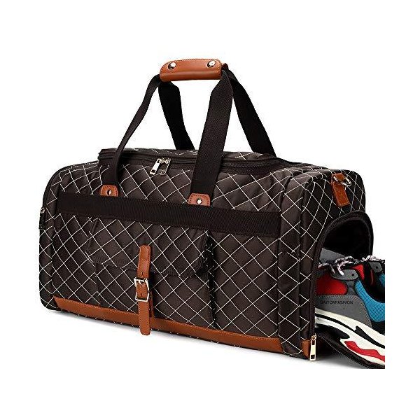 Weekender Overnight Duffel Bag Shoe Pocket for Women Men Weekend Travel Tote Carry On Bag (B-Brown)