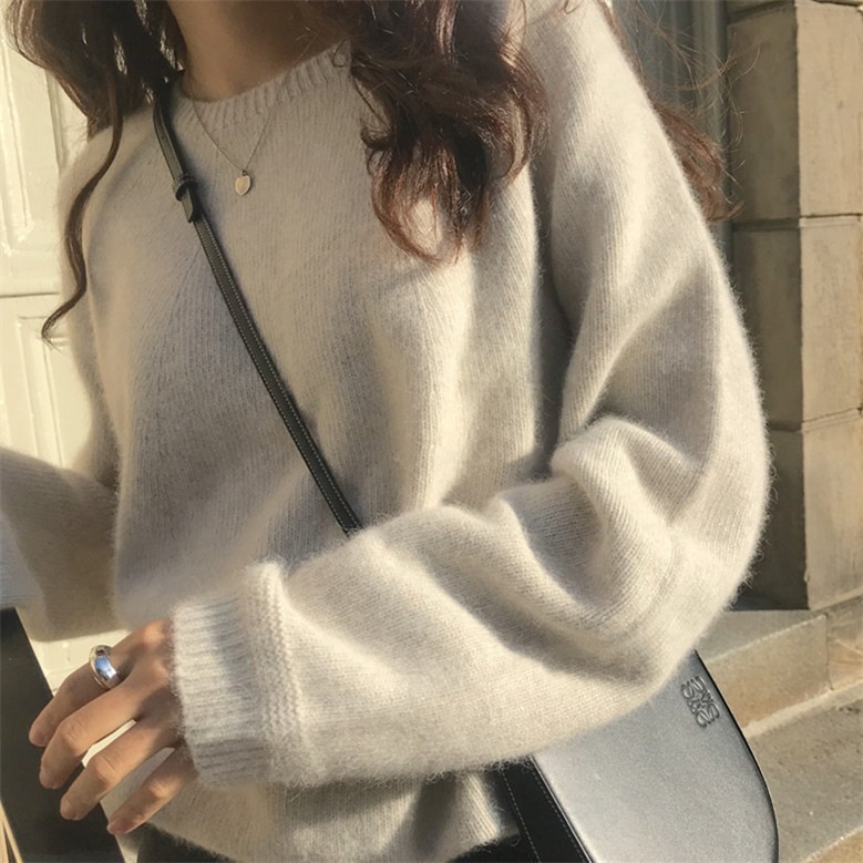 100全ウールニット秋冬丸首韓国版ゆるいセーター厚手
