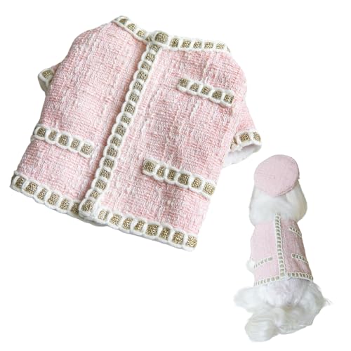 ツイード ノーカラー ジャケット ピンク XL 犬服 わんちゃん ドッグウェア 可愛い おしゃれ あたたかい ドギーハグ