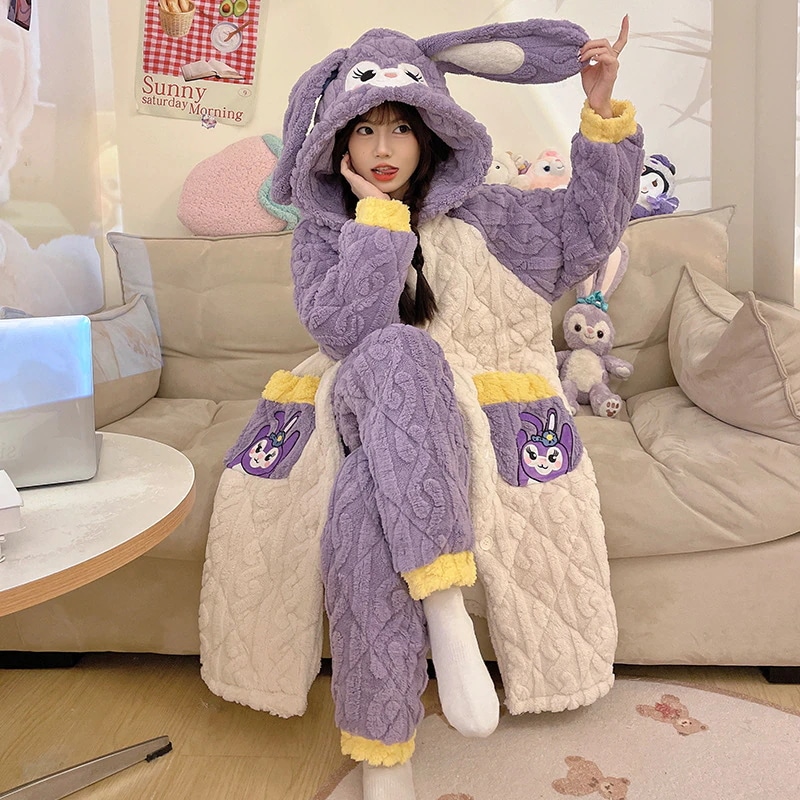 サンゴのパジャマ女性は冬にベルベットを厚くして綿を挟んで少女の新型保温家庭服をセットする