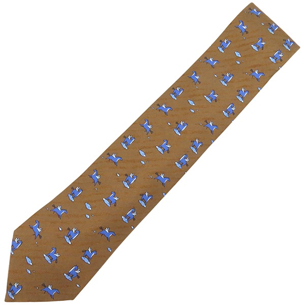 エルメス HERMES ネクタイ ペガサス 9cm シルク ブラウン×ブルー 茶 青 馬 ホース 【箱】【中古】