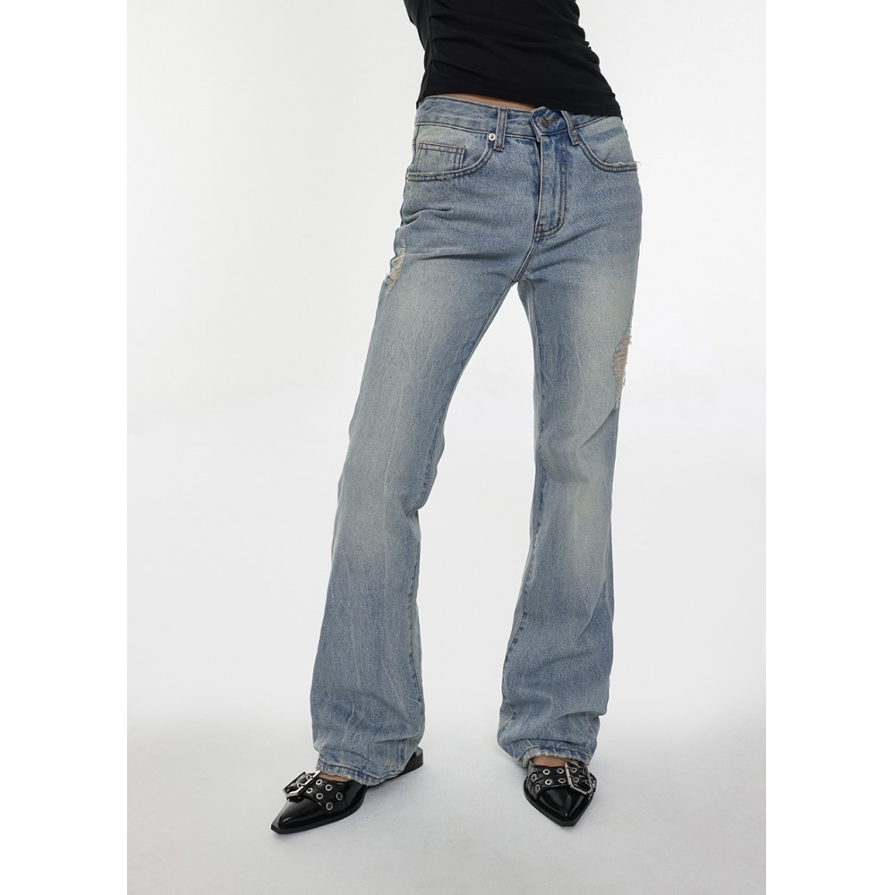 BLACK UP [MADE] キャリーダメージブーツカットデニムパンツ 7,827円