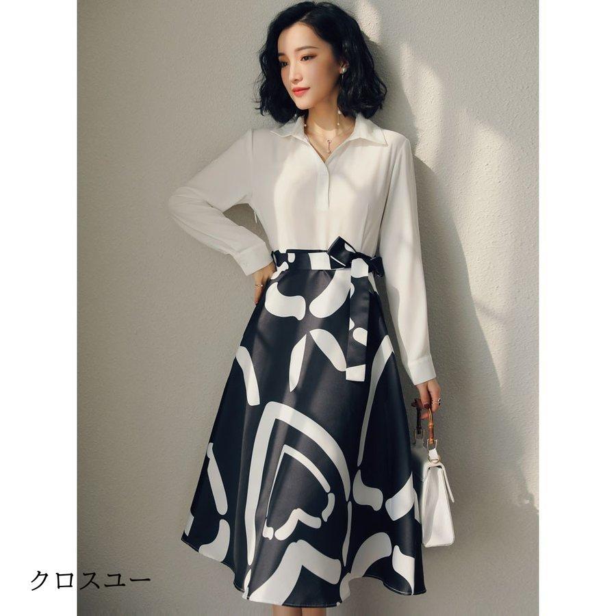 セットアップ レディース ブラウス スカート Aラインスカート 膝丈 フォーマル 長袖 切替 大きいサイズ 体型カバー 春 夏 40代 50代