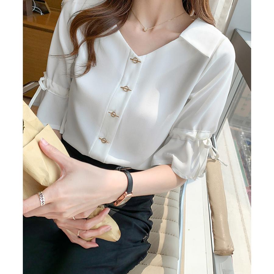 【本日限定】気質 韓国ファッション 長袖シャツ ブラウス レディース ベルスリーブシャツ