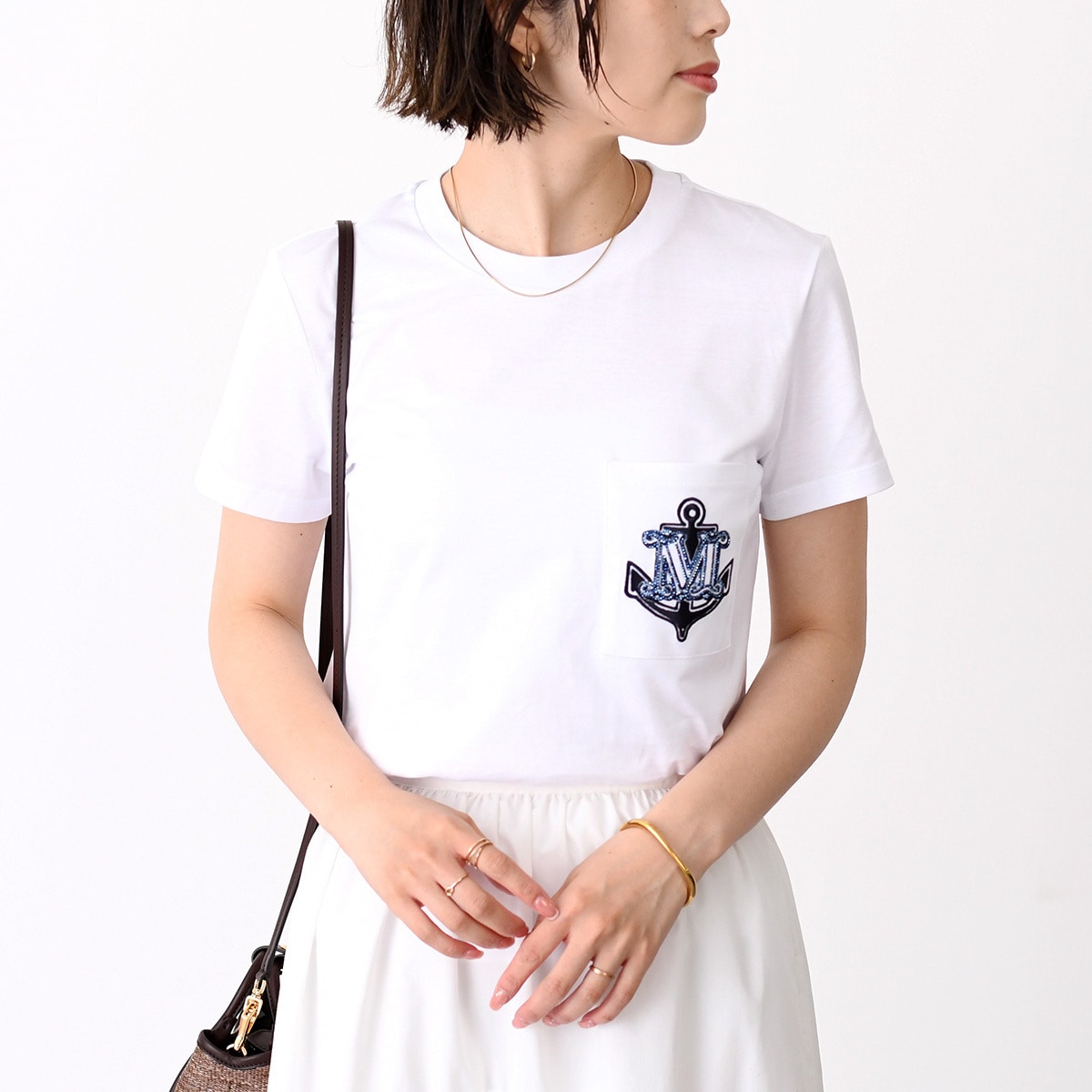 Max Mara マックスマーラ Tシャツ トップス カットソー アカシア コットンジャージーTシャツ ACACIA 251194103160 レディース ホワイト 半袖 春 夏 モノグラム