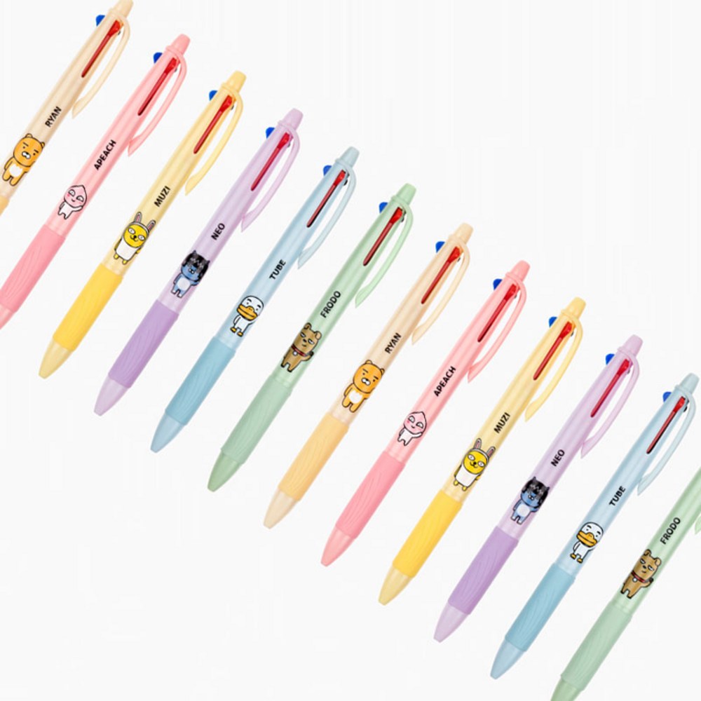 カカオフレンズ3色ボールペン/10本束商品6本束商品/ライアンアピーチ無地チューブネオプロド/多色ペンマルチペンキャラクターボールペン