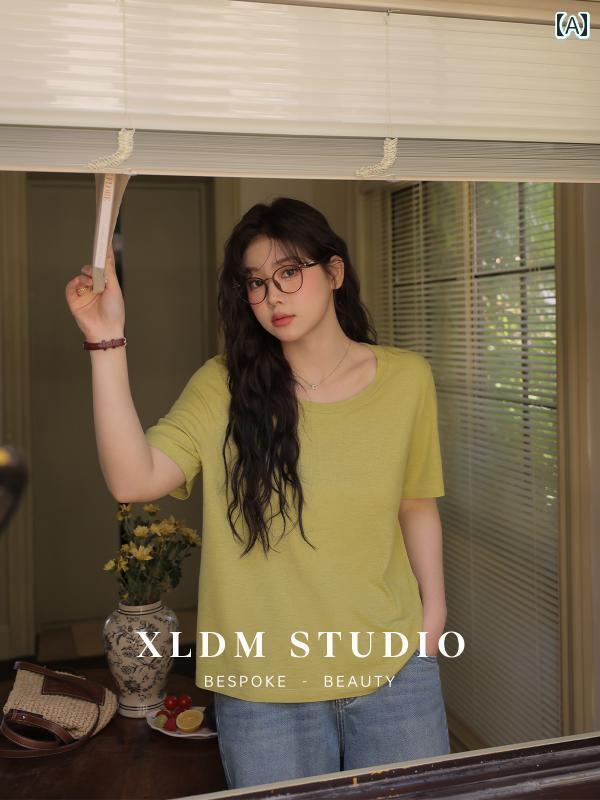 レディース　Tシャツ　 小 里 大きいサイズ 婦人服 三合 一 シルク T 桑 絹 大丸 首 半袖 夏 トップス 5,087円