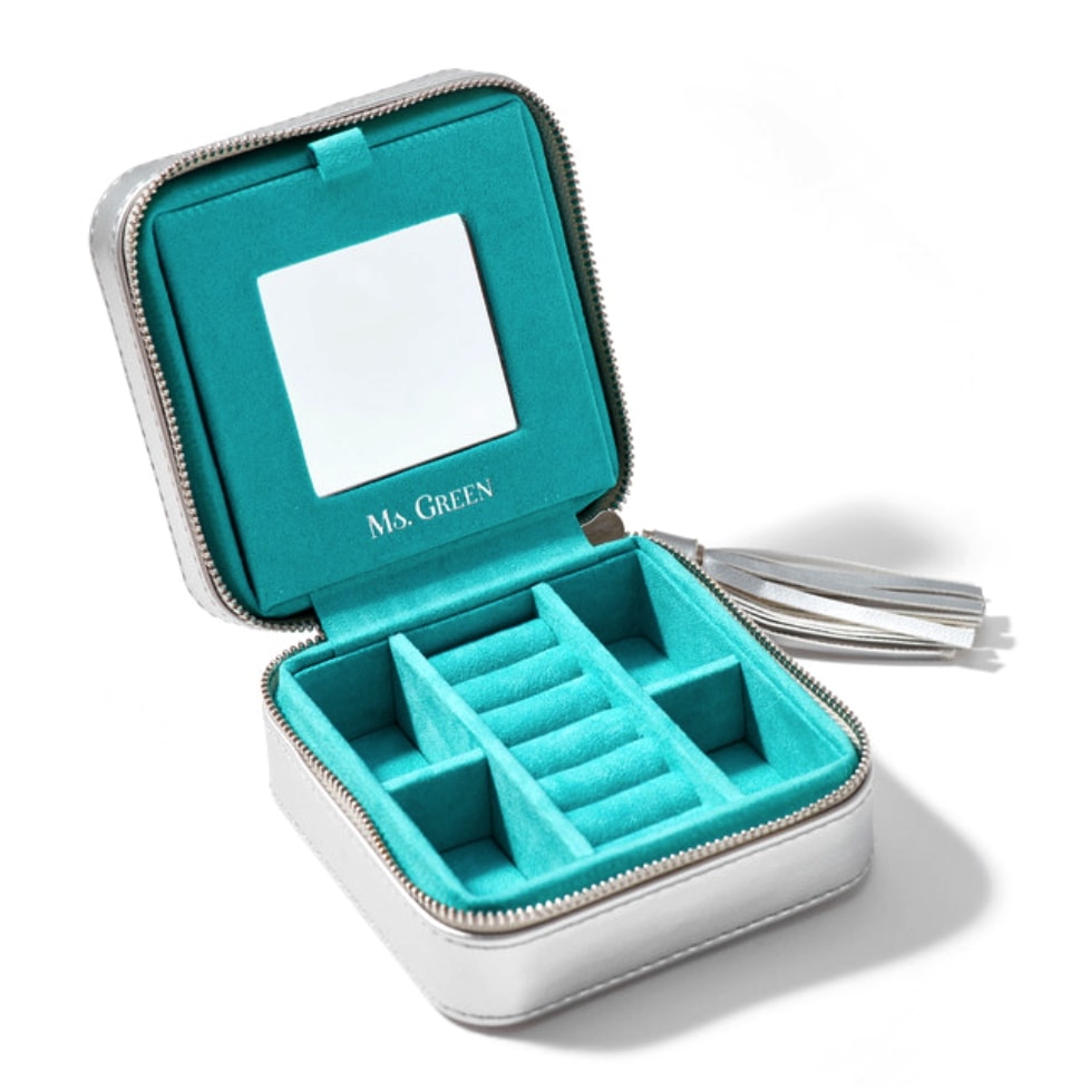 トラベルジュエリーポーチ(シルバー&ミント)出張 旅行 トラベルジュエリーポーチ ブレスレット ネックレス収納