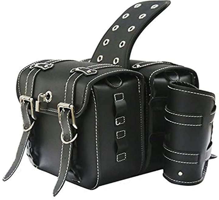 バイク サイド バッグ 専用 水筒入れ 大容量 防水 鍵 ケース 小物入れ ツーリング アウトドア(4.ベルト:黒色 26x12x22cm［中］, 左右2個セット)