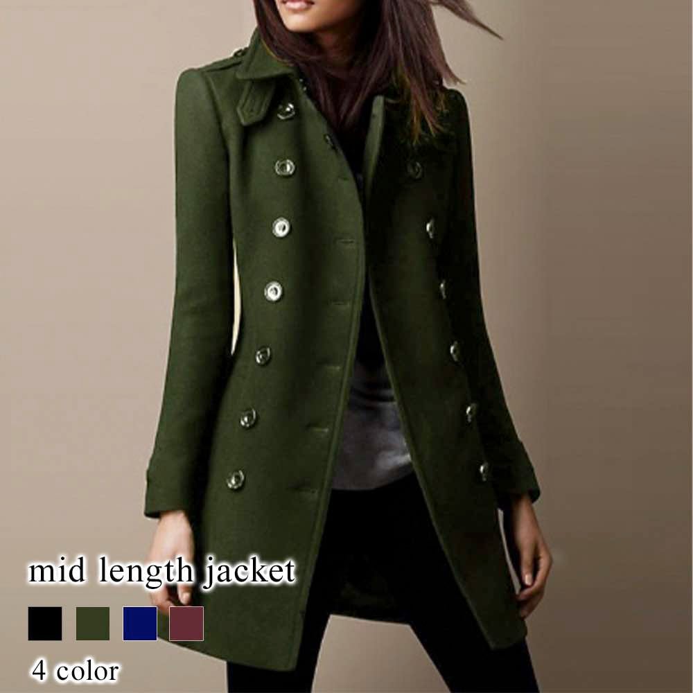 ステンカラーコート レディース ミドル丈ジャケット 大きいサイズ 春 コート スタンドカラーコート アウター ロングコート チェスターコート ピーコート 冬 50代 秋 丈 人気 ウール 40代 トレ