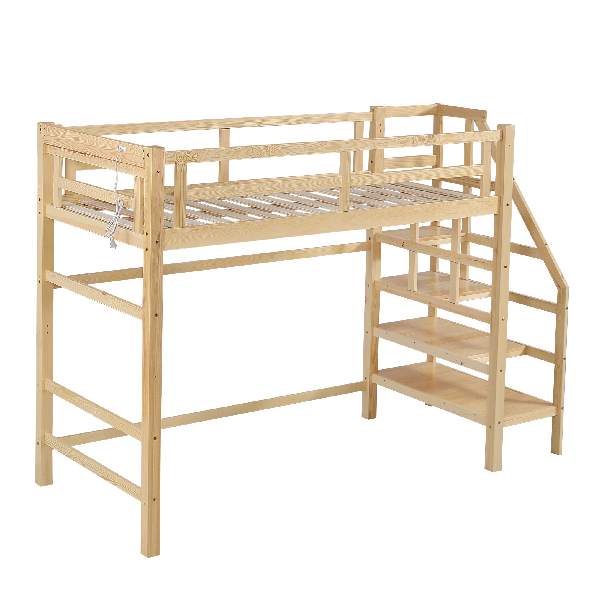 ロフトベッド 階段付き 天然木 コンセント付き シングル 宮付き 収納棚付き 収納 北欧風 大人 一人暮らし 子供ベッド ベッド 木製ロフトベッド 高さ172cm