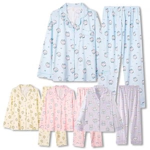 ちい かわ パジャマ 長袖 寝巻き 上下セット 前開き 薄手 ハチワレ うさぎ モモンガ 萌グッズ パジャマ 春/秋 ルームウェア ナイトガウン 部屋着 可愛い 柔らかい 吸汗 通気 (上下セットB
