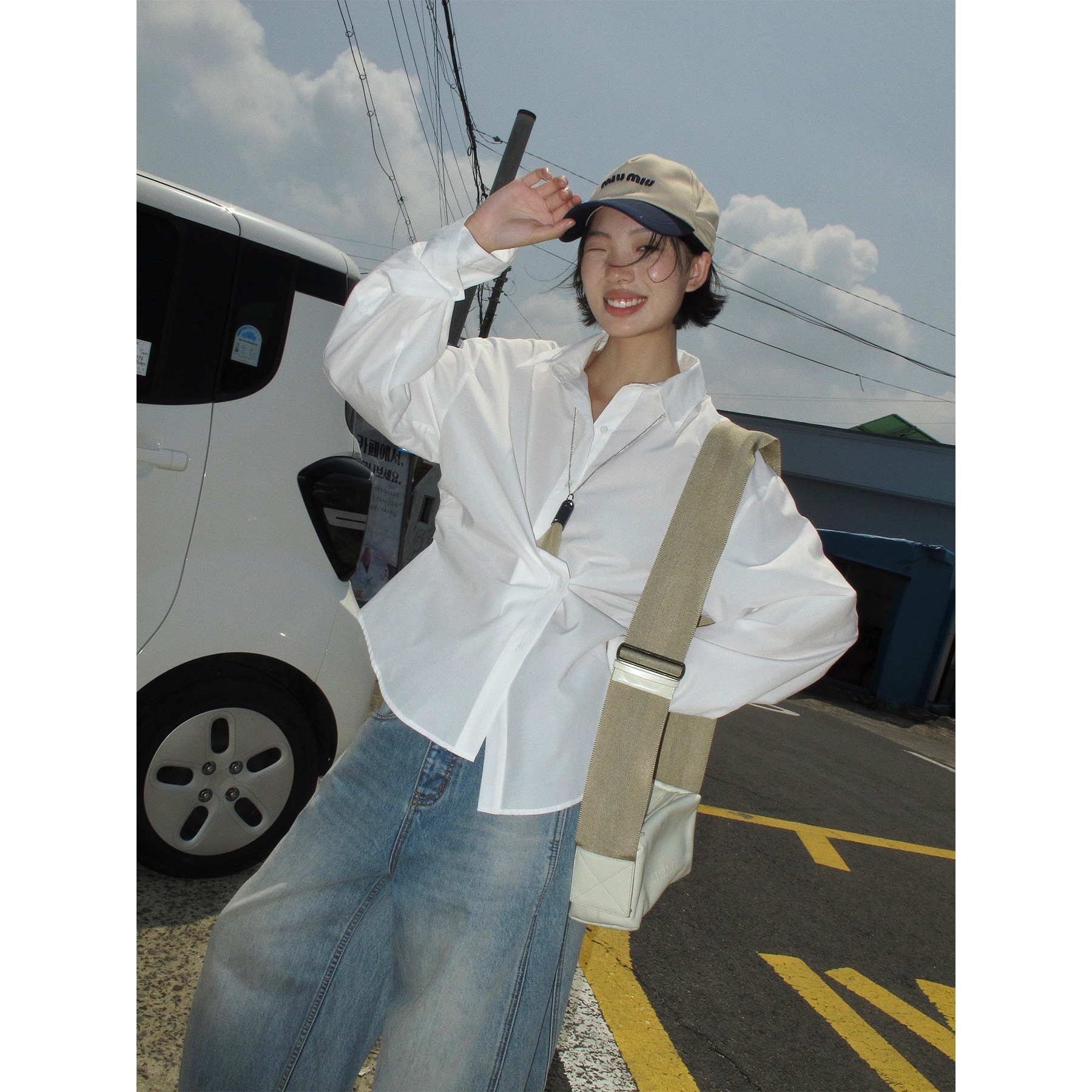 アシンメトリーコットンシャツレディース秋サイドプリーツゆったりスリム効果