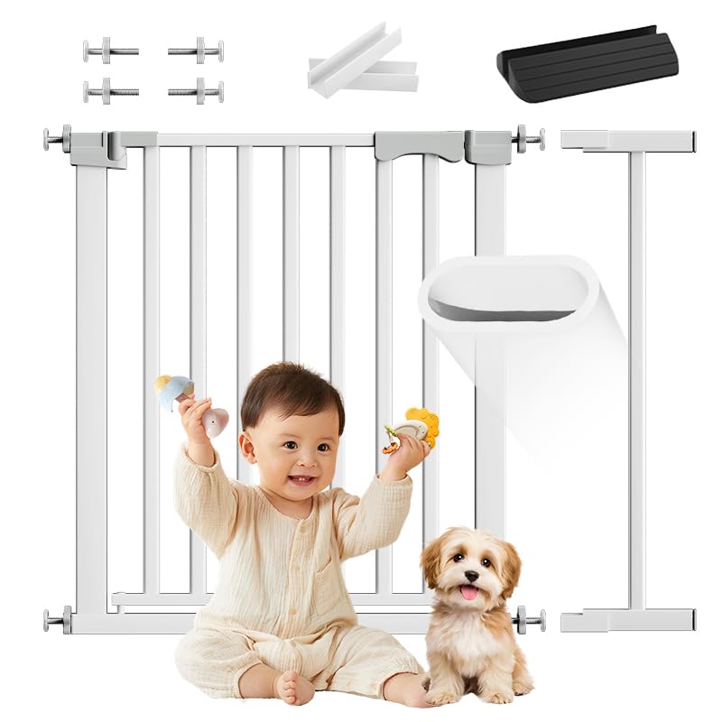 コブキBUJI ベビーゲート ハイタイプ ペットゲート 突っ張り式 置くだけ 高76cm 幅69-153cm 幅広 厚くスチールゲートドア付き 階段 玄関 台所 犬猫脱走防止 安心安全ダプルロック機能